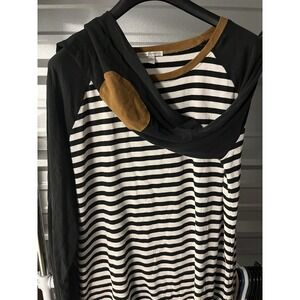 Maria Gabrielle Women's 3XL Black & White Striped Long Sleeve / Elbow Patches